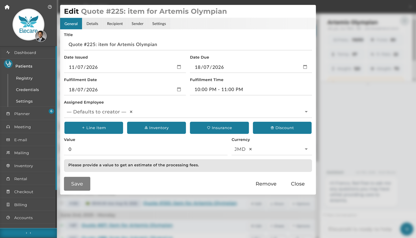 ElecareAI billing and quotes screen
