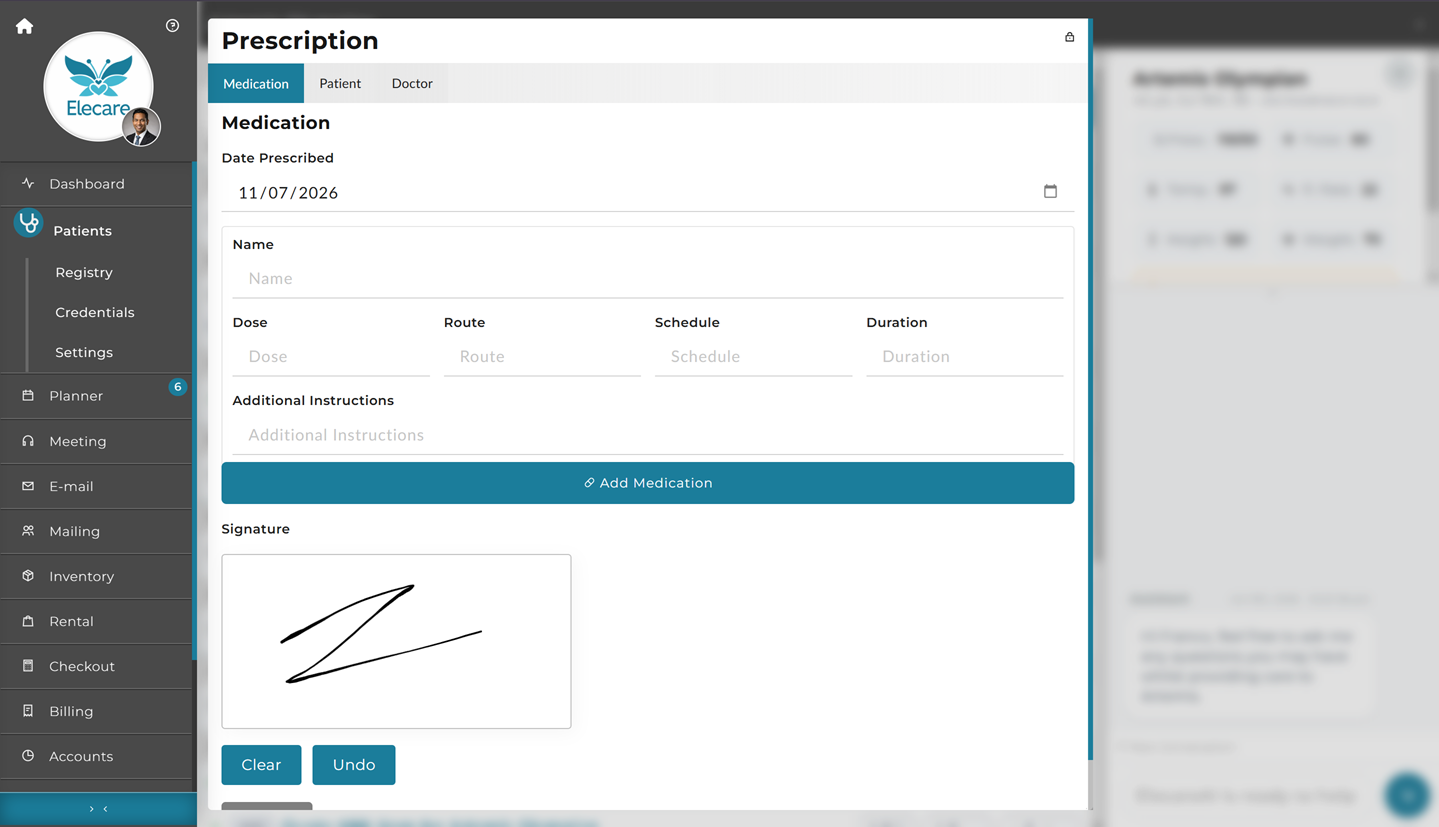ElecareAI e-prescribing screen with a signed script